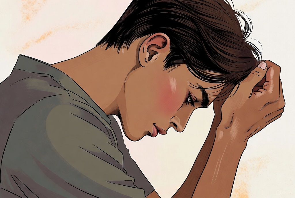 低头沮丧的青少年