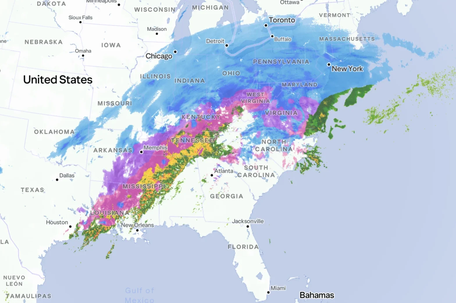 美国东部时间2026年1月25日上午9点风暴情况