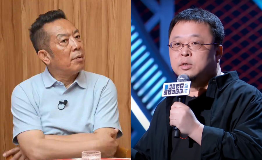 贾国龙（左）与罗永浩