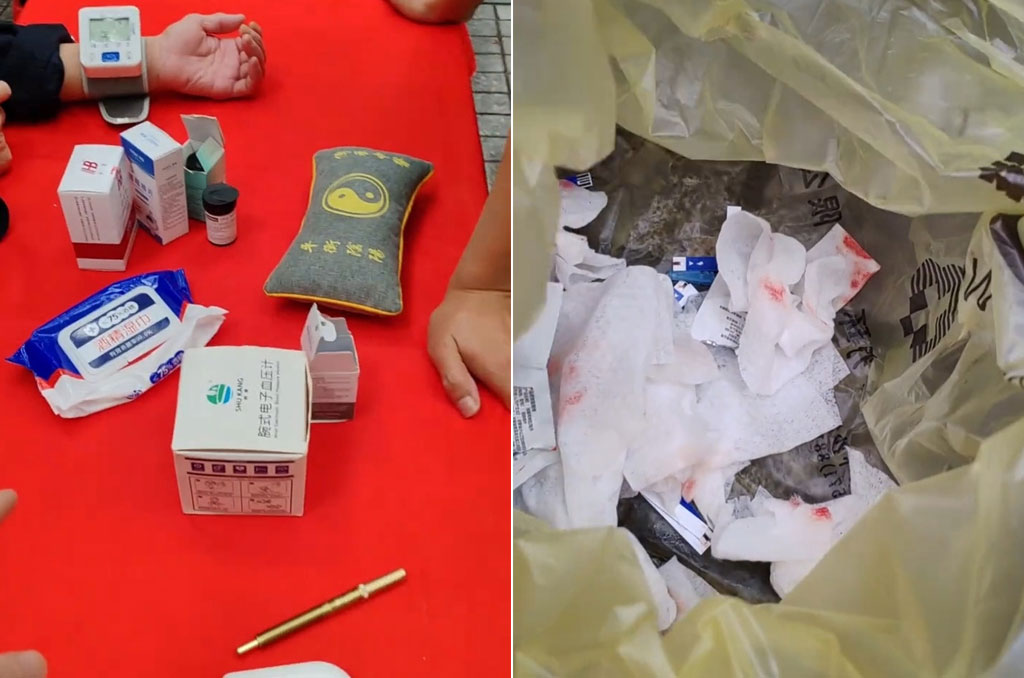 居民在现场垃圾桶中没找到采血针头